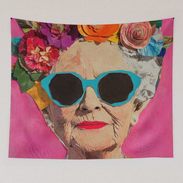 Item preview, Age of Radiance - Collage Portrait - Elderly Woman With Floral Head Piece designed and sold by MysticMarble.