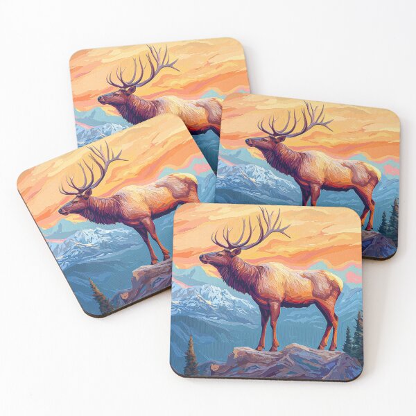 Item preview, Majestic elk in the snowy mountains at sunset designed and sold by MargaretWiktor.