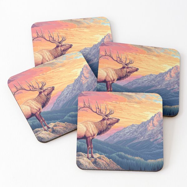 Item preview, Majestic elk in the snowy mountains at sunset designed and sold by MargaretWiktor.