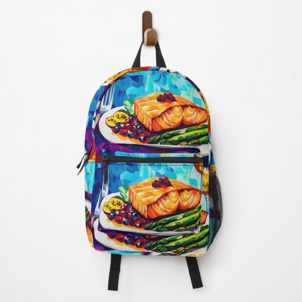 Item preview, Vibrant Salmon Seafood Feast with Asparagus and White Wine Abstract Culinary Art designed and sold by OlfactoART Studio.