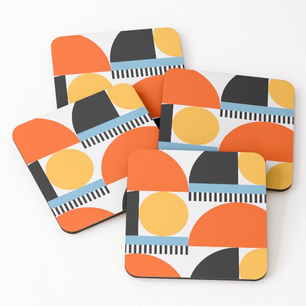 Item preview, Minimal Geometric Shapes 11 | Abstract Art Mid Century Bauhaus Inspired Orange Black Yellow Mustard Blue Stripes Pattern designed and sold by MarleneCanto.