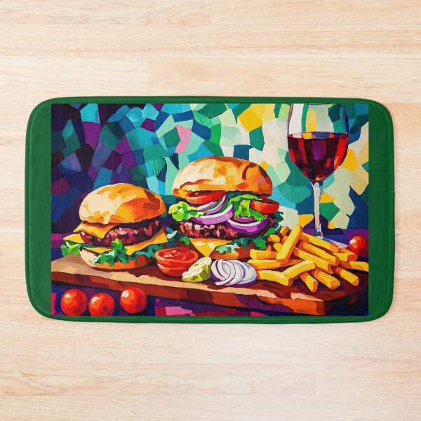 Item preview, Burger Bliss - Juicy Patties, Fresh Toppings, and Fries with a Touch of Red Wine Digital AI Art designed and sold by OlfactoART Studio.
