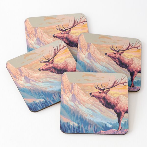 Item preview, Majestic elk in the snowy mountains at sunset designed and sold by MargaretWiktor.