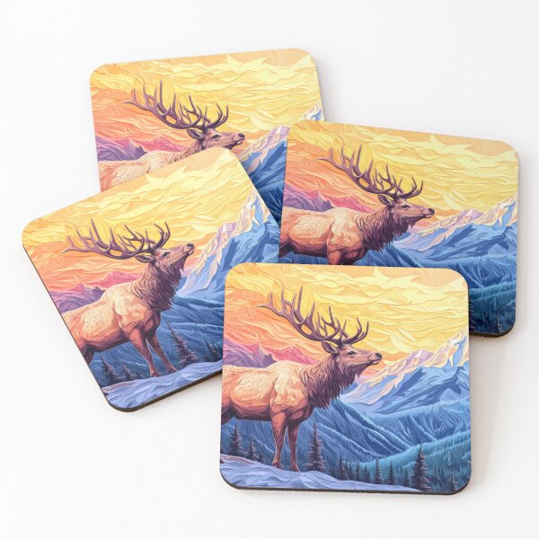 Item preview, Majestic elk in the snowy mountains at sunset designed and sold by MargaretWiktor.