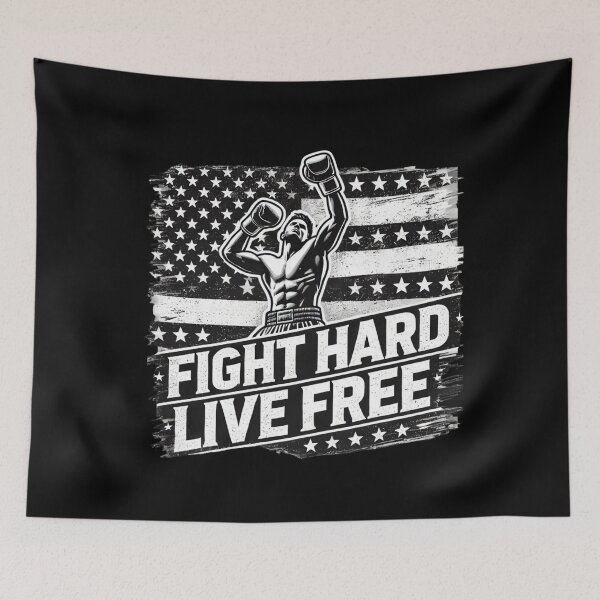 Item preview, Fight Hard Live Free Boxing Tee with American Flag Design designed and sold by BlankCanvasHaHa.
