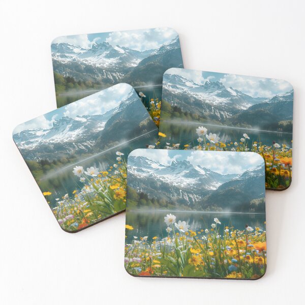 Item preview, Serene Alpine Lake with Vibrant Wildflowers in Bloom designed and sold by Artessie.