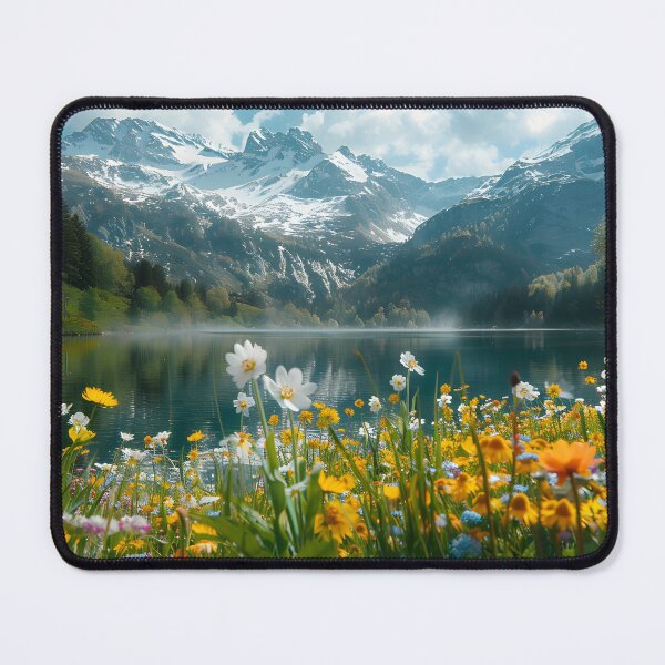 Item preview, Serene Alpine Lake with Vibrant Wildflowers in Bloom designed and sold by Artessie.