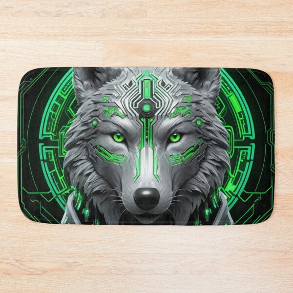 Item preview, Futuristic Neon Emerald Cyberwolf designed and sold by RebelPaintBrush.