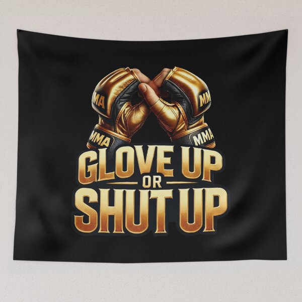 Item preview, Gold MMA Glove Up or Shut Up Motivational Tee designed and sold by BlankCanvasHaHa.