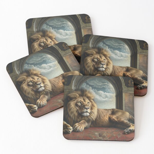 Item preview, Regal lion resting against grand architectural backdrop. designed and sold by Artessie.