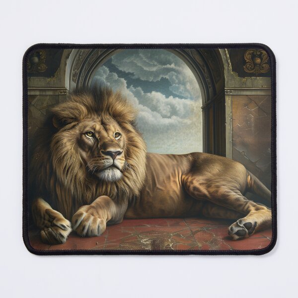 Item preview, Regal lion resting against grand architectural backdrop. designed and sold by Artessie.