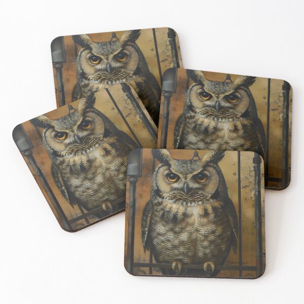 Item preview, Owl Perched Behind an Ornate Metal Gate Design designed and sold by Artessie.