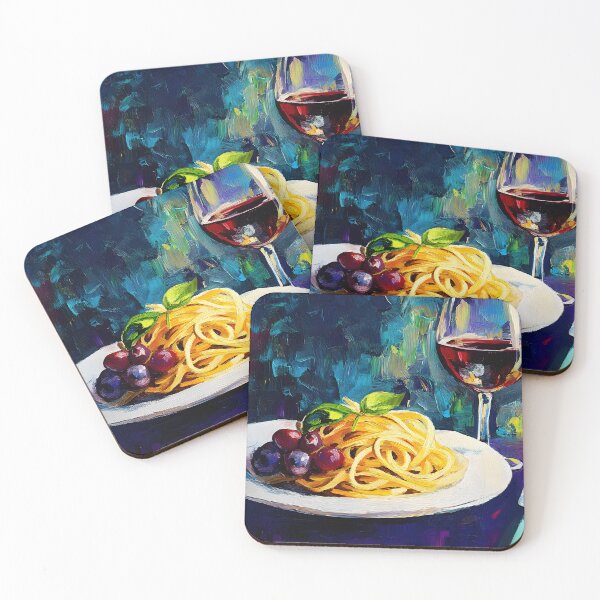 Item preview, Pasta Perfection - Spaghetti with Fresh Basil and Red Wine Elegance Abstract AI Generated Art designed and sold by OlfactoART Studio.