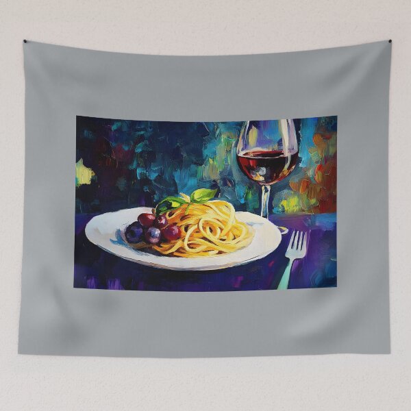 Item preview, Pasta Perfection - Spaghetti with Fresh Basil and Red Wine Elegance Abstract AI Generated Art designed and sold by OlfactoART Studio.