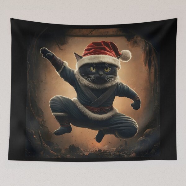 Item preview, Martial Arts Xmas Ninja Warrior Cat designed and sold by FunnyBums.
