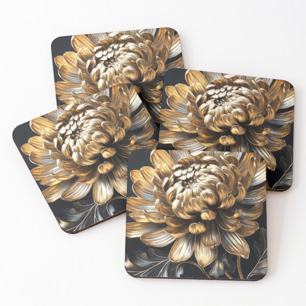 Artikelvorschau, Gemälde „Chrysanthemen“ in Gold und Schwarz entworfen und verkauft von MargaretWiktor.