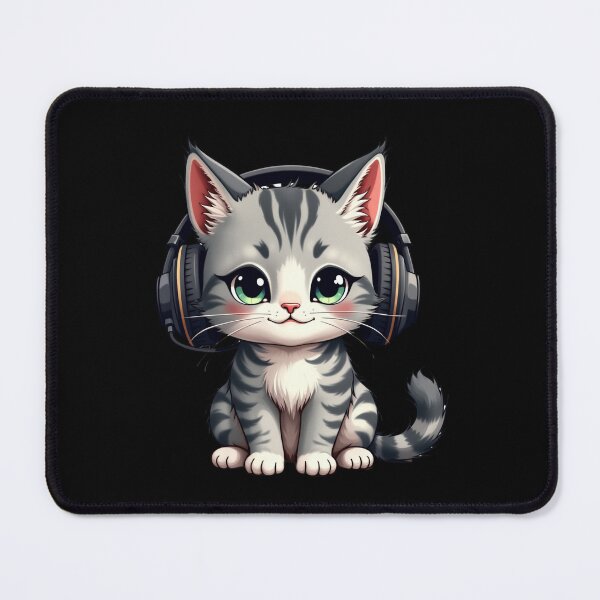 Item preview, gray kitten with headphones designed and sold by jkrphoto.