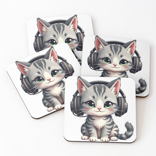 Item preview, gray kitten with headphones designed and sold by jkrphoto.