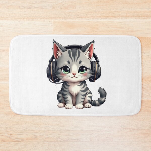Item preview, gray kitten with headphones designed and sold by jkrphoto.