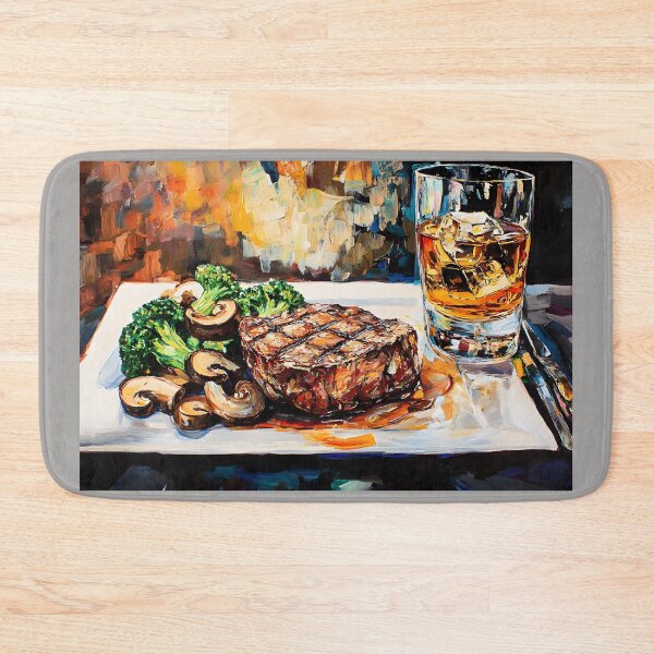 Item preview, Grilled Steak Indulgence - Whiskey, Mushrooms, and Fresh Broccoli Delight Abstract Digital Art designed and sold by OlfactoART Studio.