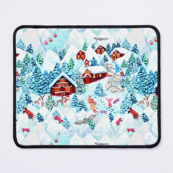 Item preview, Christmas Alpine Village with kids, reindeer, owls, mountains, mountain goats, kids and christmas trees designed and sold by MagentaRose.