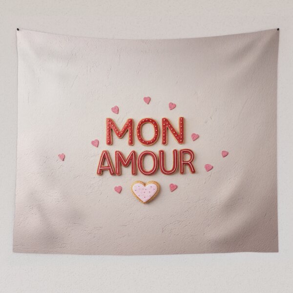 Aperçu de l'œuvre Motif d'amour français élégant : « Mon Amour » avec des cœurs sur fond minimaliste créée et vendue par Michael van der Hoorn.