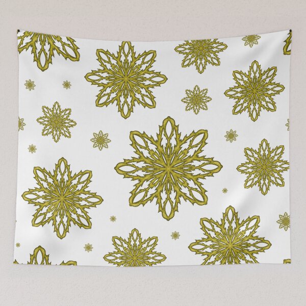Item preview, Pattern of falling snowflakes "Inspiration" yellow on a white background designed and sold by Cherevan.