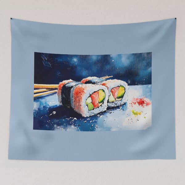 Item preview, Sushi Perfection - Avocado and Salmon Rolls with Garnish Elegance designed and sold by OlfactoART Studio.