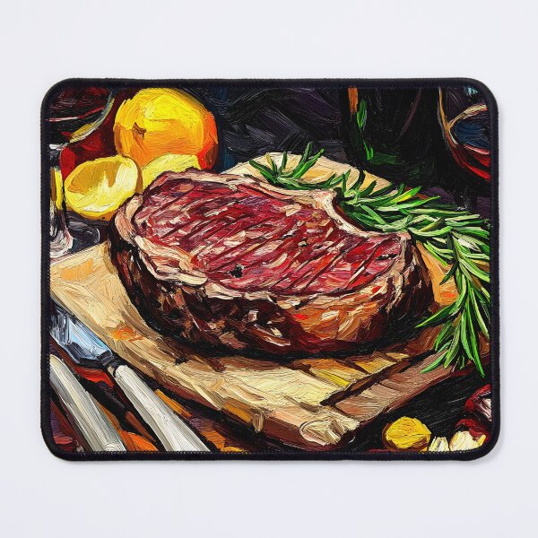 Item preview, Savor the Moment - Juicy Steak with Rosemary and Red Wine Elegance Abstract Culinary Art designed and sold by OlfactoART Studio.