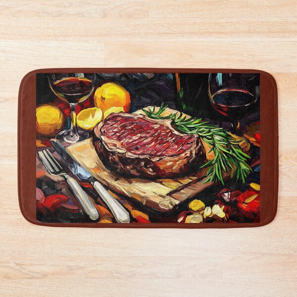 Item preview, Savor the Moment - Juicy Steak with Rosemary and Red Wine Elegance Abstract Culinary Art designed and sold by OlfactoART Studio.