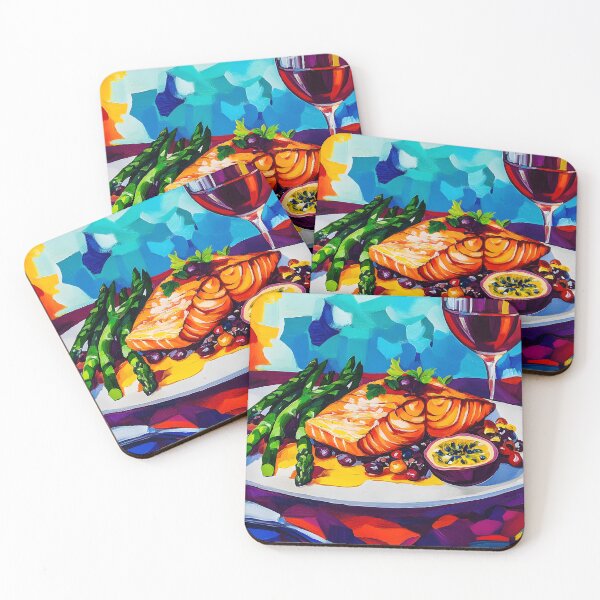 Item preview, Grilled Salmon with Asparagus, Passion Fruit, and Red Wine Abstract Sea Food Elegance  designed and sold by OlfactoART Studio.