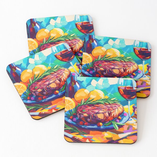 Item preview, Epicurean Delight - Juicy Steak with Wine, Lemons, and Grapes in Vibrant Colors designed and sold by OlfactoART Studio.