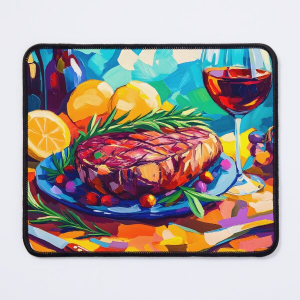 Item preview, Epicurean Delight - Juicy Steak with Wine, Lemons, and Grapes in Vibrant Colors designed and sold by OlfactoART Studio.