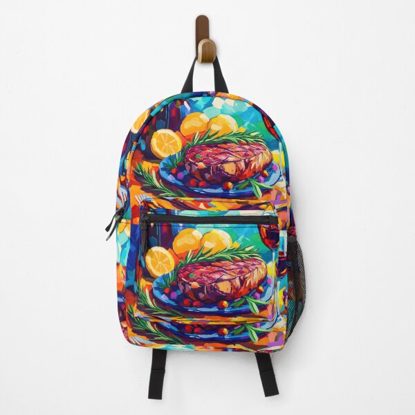 Item preview, Epicurean Delight - Juicy Steak with Wine, Lemons, and Grapes in Vibrant Colors designed and sold by OlfactoART Studio.