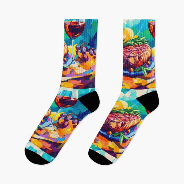 Item preview, Epicurean Delight - Juicy Steak with Wine, Lemons, and Grapes in Vibrant Colors designed and sold by OlfactoART Studio.