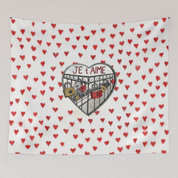 Item preview, Romantic 'Je T'aime' Artwork: Heart Lock Design with Red Heart Pattern Background designed and sold by Michael van der Hoorn.