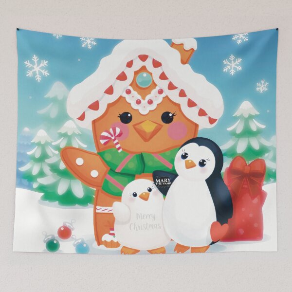 Item preview, Winter Wonderland - Cute Gingerbread House & Penguins designed and sold by Mary The Vamp.