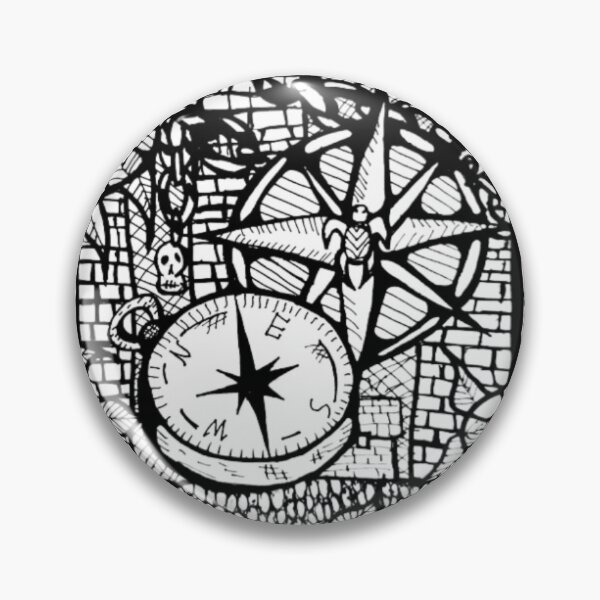 Item preview, Compass In Brick Dungeon Greyscale Tattoo Style designed and sold by KayTurtless.