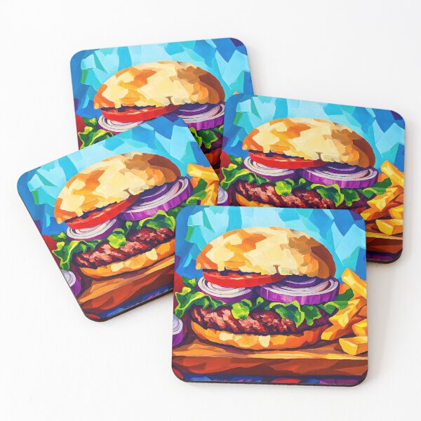 Item preview, Burger Perfection - Juicy Patty, Fresh Veggies, and Crispy Fries on a Wooden Board designed and sold by OlfactoART Studio.