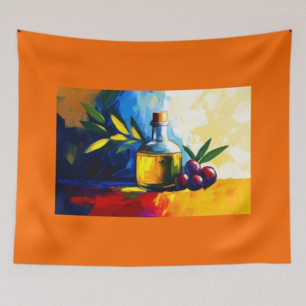 Item preview, Mediterranean Vibrant Essence- Olive Oil and Ripe Olives Amidst Bold Abstract Hues designed and sold by OlfactoART Studio.