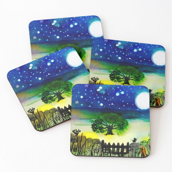 Item preview, Enchanted Nightscape Watercolor - Whimsical Moonlit Tree and Fields OIllustrator Jemma Jamie SKidmore  designed and sold by Jemma Jamie Skidmore.