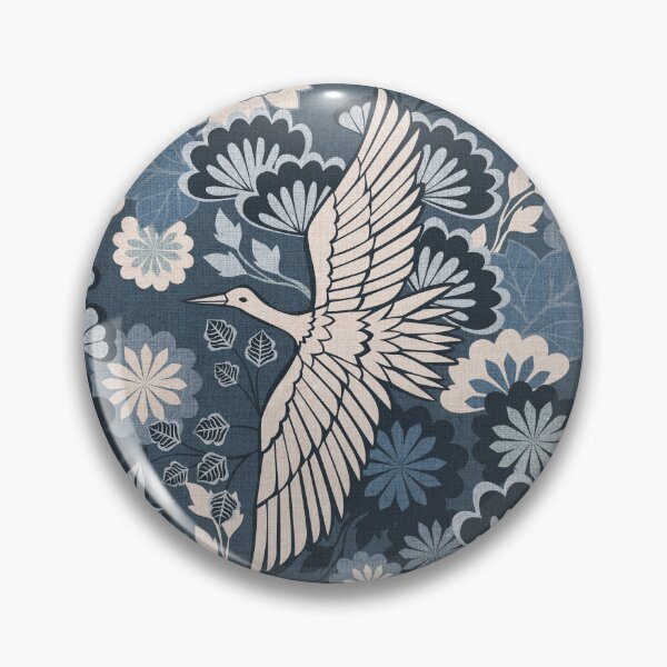 Item preview, Cranes and Chrysanthemums {Indigo}  designed and sold by Cecilia Mok.