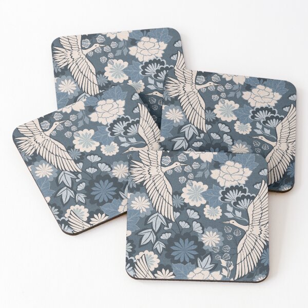 Item preview, Cranes and Chrysanthemums {Indigo}  designed and sold by Cecilia Mok.