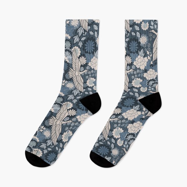 Item preview, Cranes and Chrysanthemums {Indigo}  designed and sold by Cecilia Mok.