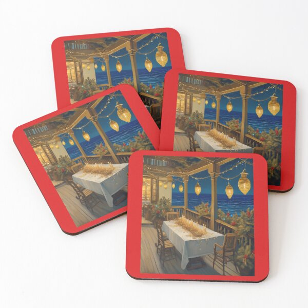 Item preview, "Seaside Christmas Elegance: Golden Pine Table Setting" designed and sold by Artisticanvas.