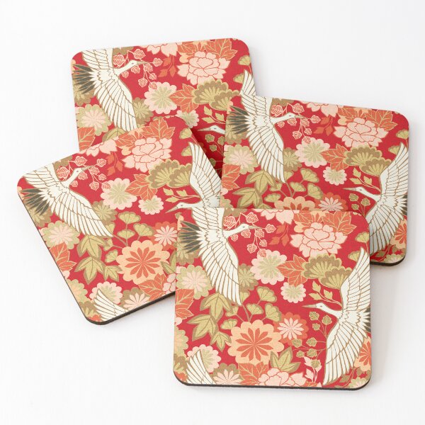 Item preview, Cranes and Chrysanthemums {Red and Black}  designed and sold by Cecilia Mok.