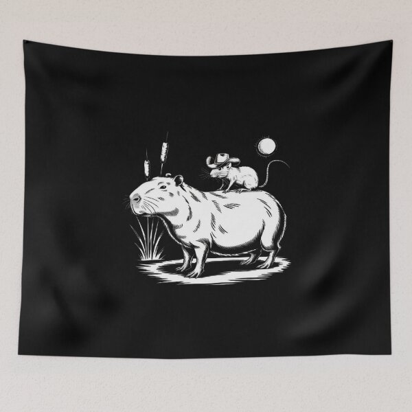 Item preview, Capybara Cowboy with Rat Rider - Rustic Wildlife Art designed and sold by love3617.