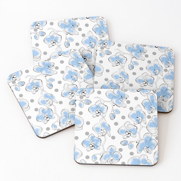 Item preview, Blue and white polka dot pattern with orchids designed and sold by fuzzyfox.