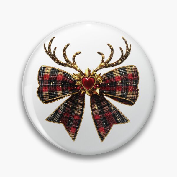 Item preview, Rustic Red Heart Plaid Christmas Bow with Antlers & Holly designed and sold by BabydellArt.