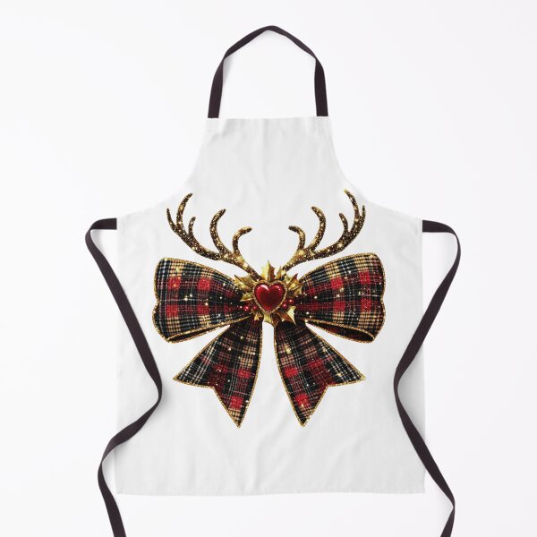 Item preview, Rustic Red Heart Plaid Christmas Bow with Antlers & Holly designed and sold by BabydellArt.